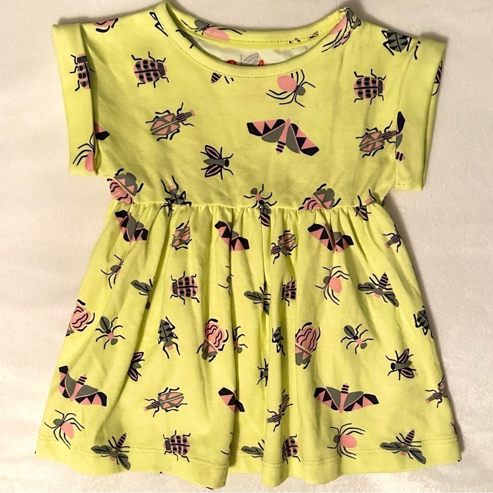 Piccolina Entomology Anna Rolled Sleeve Baby Girl Dress 6-12M insects yellow NWT